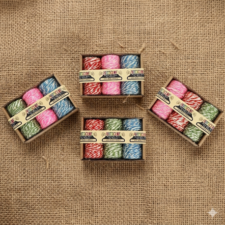 Mini rolletjes tweekleurig jute touw