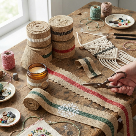 Jute band met streep 5 cm x 2,5 meter gebruik: Jute band met streep 5 cm x 2,5 meter