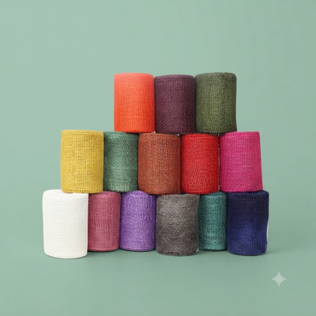 Gekleurd jute band 15 cm x 10 combi