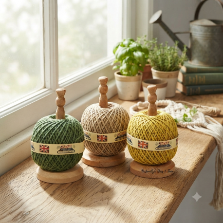 Houten klos met mes + 130 meter jute touw gebruik: Houten klos met mes + 130 meter jute touw