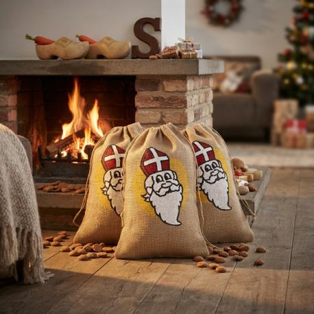 Jute zak met Sinterklaas opdruk 15 cm x 25 cm gebruik: Jute zak met Sinterklaas opdruk 15 cm x 25 cm