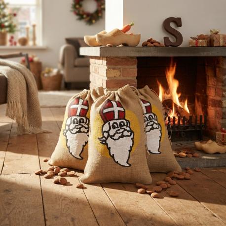 Jute zak met Sinterklaas opdruk 20 cm x 30 cm gebruik: Jute zak met Sinterklaas opdruk 20 cm x 30 cm