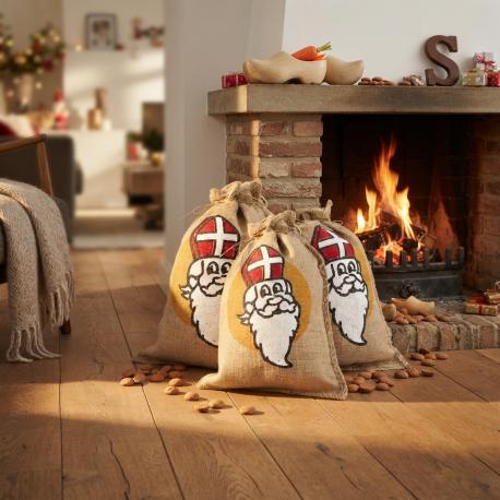 Jute zak met Sinterklaas opdruk 30 cm x 40 cm gebruik: Jute zak met Sinterklaas opdruk 30 cm x 40 cm