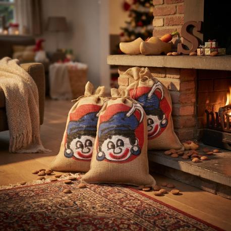 Jute zak Sint bedrukt met Piet 30 cm x 40 cm gebruik: Jute zak Sint bedrukt met Piet 30 cm x 40 cm