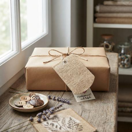 Jute afgeronde labels gebruik: Jute afgeronde labels