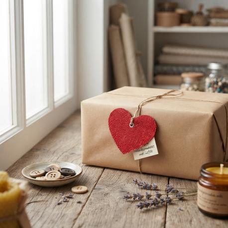 Jute hartjes labels rood gebruik: Jute hartjes labels rood